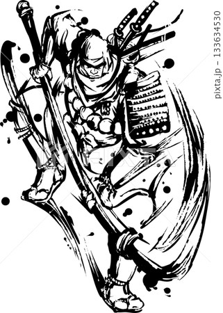 武蔵坊弁慶の墨絵イラスト 133634530