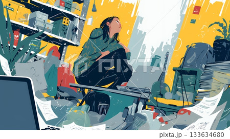 経済的に追い詰められ、部屋で悩む女性