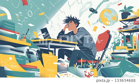 経済的に追い詰められ、部屋で悩む男性