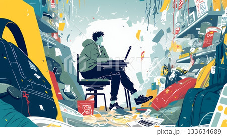 経済的に追い詰められ、部屋で悩む男性