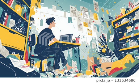 経済的に追い詰められ、部屋で悩む男性