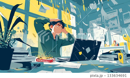 経済的に追い詰められ、部屋で悩む男性