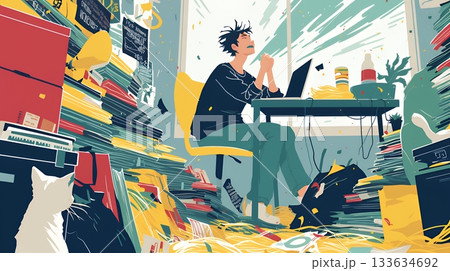 経済的に追い詰められ、部屋で悩む男性