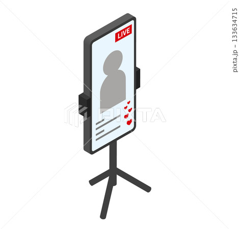 人物シルエット付きスマートフォンのライブ配信アイソメトリックイラスト 133634715