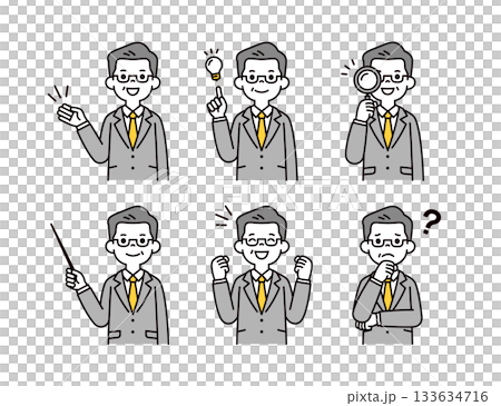 上司・社長・経営者の、シンプルな上半身ベクターイラスト素材セット＿ポーズのバリエーション 133634716