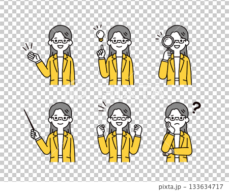 一組年輕女子身穿夾克的上半身向量插圖_姿勢變體 一組年輕女子身穿夾克的上半身向量插圖_姿勢變體 133634717