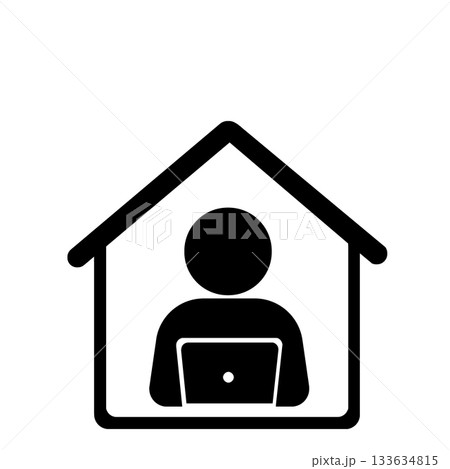 家の中で静かに進めるテレワークの時間(黒) 家の中で静かに進めるテレワークの時間(黒) 133634815