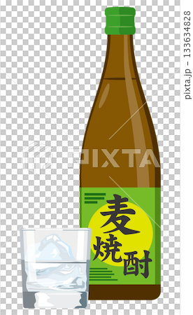 一瓶大麥燒酒和一個玻璃杯的插圖 一瓶大麥燒酒和一個玻璃杯的插圖 133634828