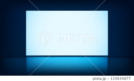 Minimalist Futuristic Technology Display Platform with Bright Light Glow and Mysterious Dark Blue Background 133634877
