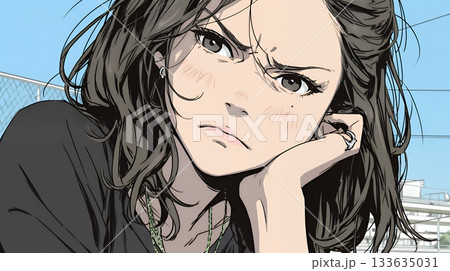 嫌悪の表情を浮かべている若い女性