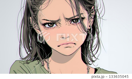 嫌悪の表情を浮かべている若い女性