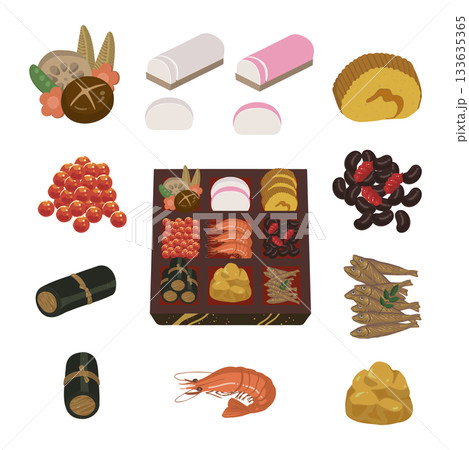 お節料理のイラストセット お節料理のイラストセット 133635365