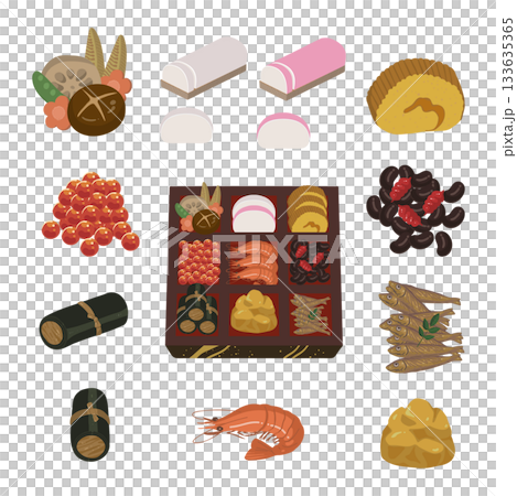 お節料理のイラストセット お節料理のイラストセット 133635365