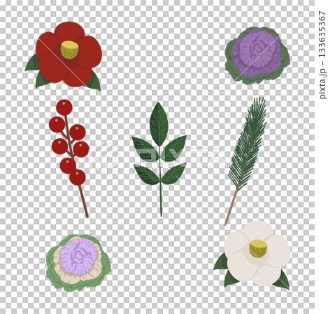 裝飾新年的植物插圖素材 裝飾新年的植物插圖素材 133635367