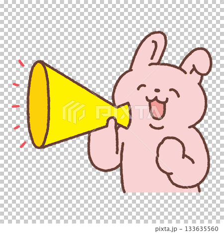 一隻微笑的兔子拿著擴音器 133635560