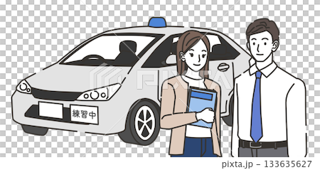 教習所の車と教官・教習生のイラスト 133635627