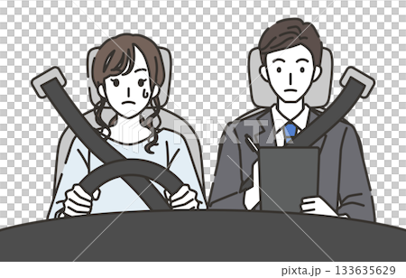 自動車教習所で教官から指導を受ける女性 133635629