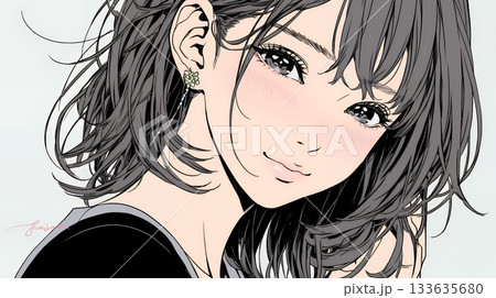 頬を赤らめて、照れ笑いする若い女性 頬を赤らめて、照れ笑いする若い女性 133635680