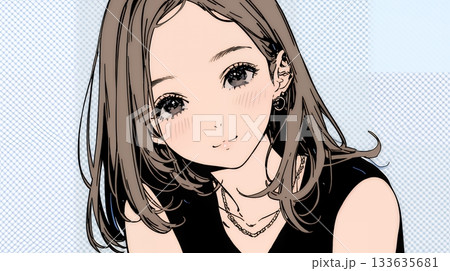 頬を赤らめて、照れ笑いする若い女性