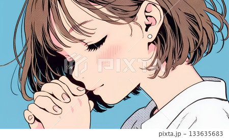 頬を赤らめて、照れ笑いする若い女性