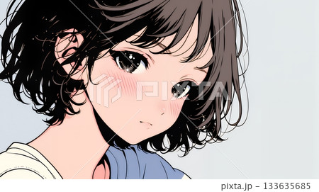 頬を赤らめて、照れ笑いする若い女性