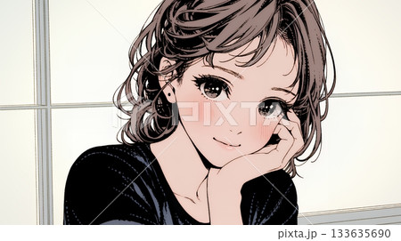 頬を赤らめて、照れ笑いする若い女性