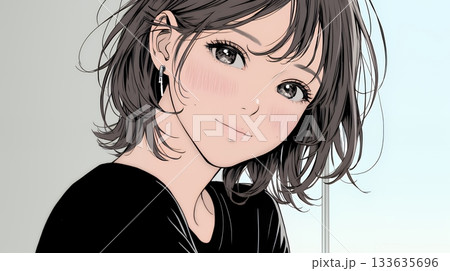 頬を赤らめて、照れ笑いする若い女性 133635696