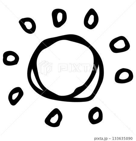 手描き線画の太陽｜ゆるくてかわいいラフ線画背景素材 133635890