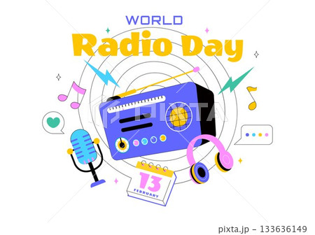 World Radio Day Vector Illustration on 13 February Depicting Technology, Science, and Communication in a Flat Style Cartoon Background 133636149