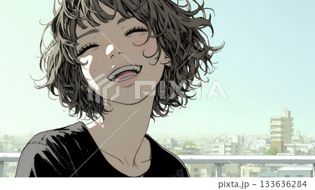 声をあげて大笑いする若い女性