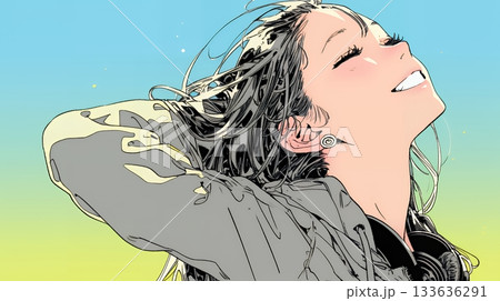 声をあげて大笑いする若い女性