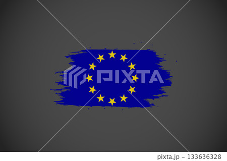European Union Flag Brush Stroke Grunge Background - EU Stars Texture. 133636328