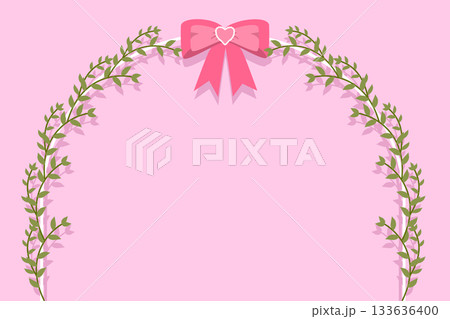 Romantic Daisy Flower and Vine Arch Frame on Pastel Pink background Romantic Daisy Flower and Vine Arch Frame on Pastel Pink background 133636400