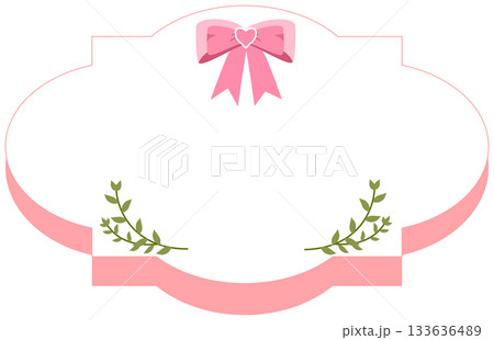 Cute Pink text box or label with Bows and Greenery 133636489
