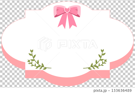 Cute Pink text box or label with Bows and Greenery 133636489