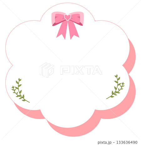 Cute Pink text box or label with Bows and Greenery 133636490