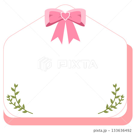 Cute Pink text box or label with Bows and Greenery 133636492