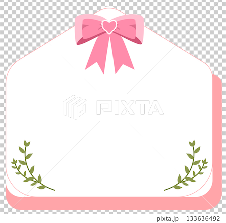 Cute Pink text box or label with Bows and Greenery 133636492