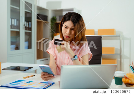 Freelancer are stressed, anxious, small online business owners are unhappy, financial problems are losing money. 133636673