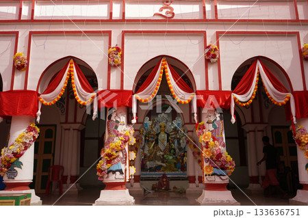 Ornate Thakurdalan Interior of Kolkata Bonedi Bari Durga Puja Ornate Thakurdalan Interior of Kolkata Bonedi Bari Durga Puja 133636751