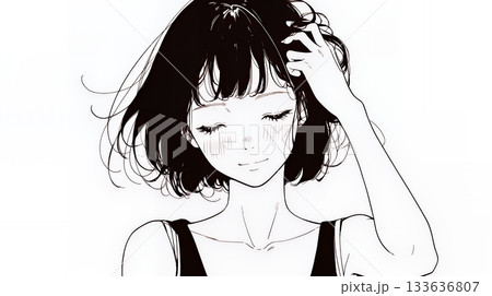 気恥ずかしそうに頭をかき、ごまかすような仕草を見せる若い女性（シンプルな色使い）