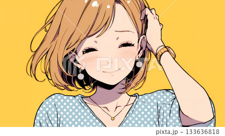 気恥ずかしそうに頭をかき、ごまかすような仕草を見せる若い女性