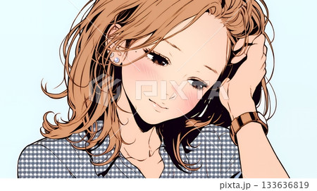 気恥ずかしそうに頭をかき、ごまかすような仕草を見せる若い女性