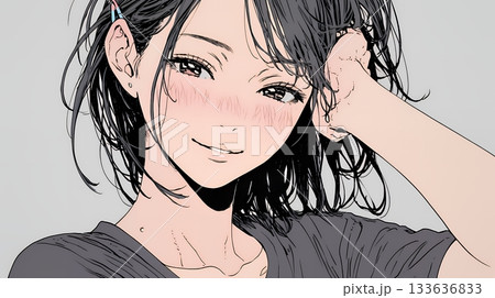 気恥ずかしそうに頭をかき、ごまかすような仕草を見せる若い女性