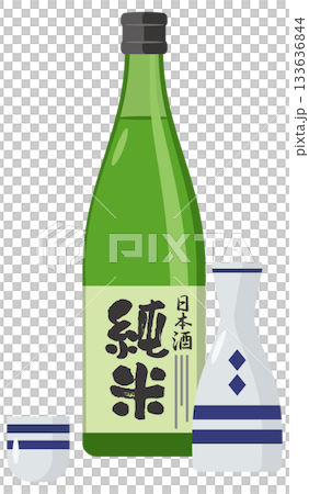 清酒(純米酒)及酒瓶插圖 清酒(純米酒)及酒瓶插圖 133636844