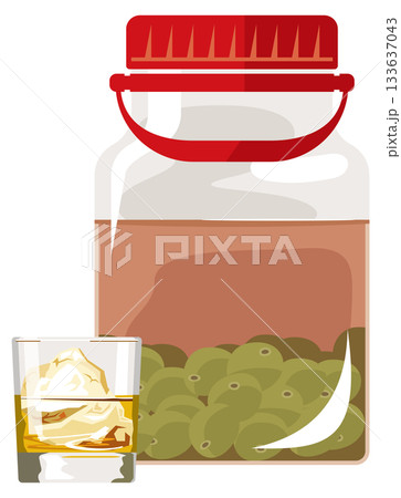 自家製梅酒とグラスのイメージイラスト 自家製梅酒とグラスのイメージイラスト 133637043