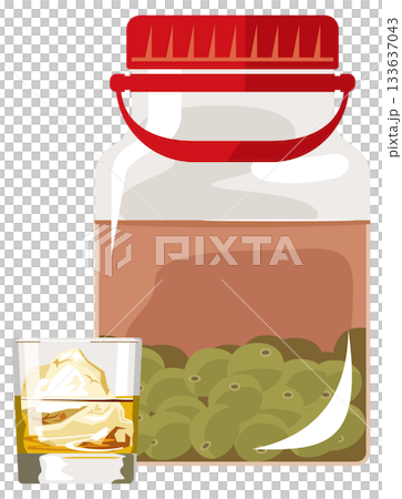 自家製梅酒とグラスのイメージイラスト 自家製梅酒とグラスのイメージイラスト 133637043