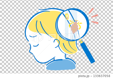 Illustration of a child feeling depressed after discovering head lice in his hair Illustration of a child feeling depressed after discovering head lice in his hair 133637058