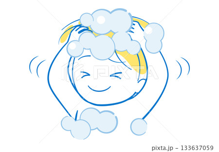 シャンプーで頭を洗っている子供のイラスト シャンプーで頭を洗っている子供のイラスト 133637059
