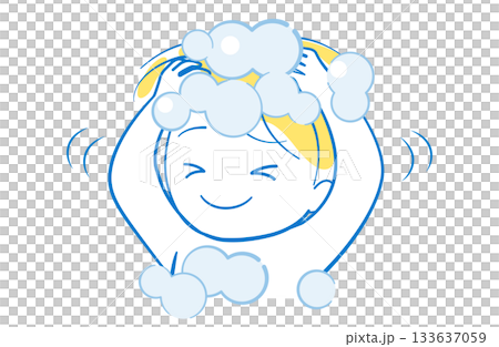 シャンプーで頭を洗っている子供のイラスト シャンプーで頭を洗っている子供のイラスト 133637059